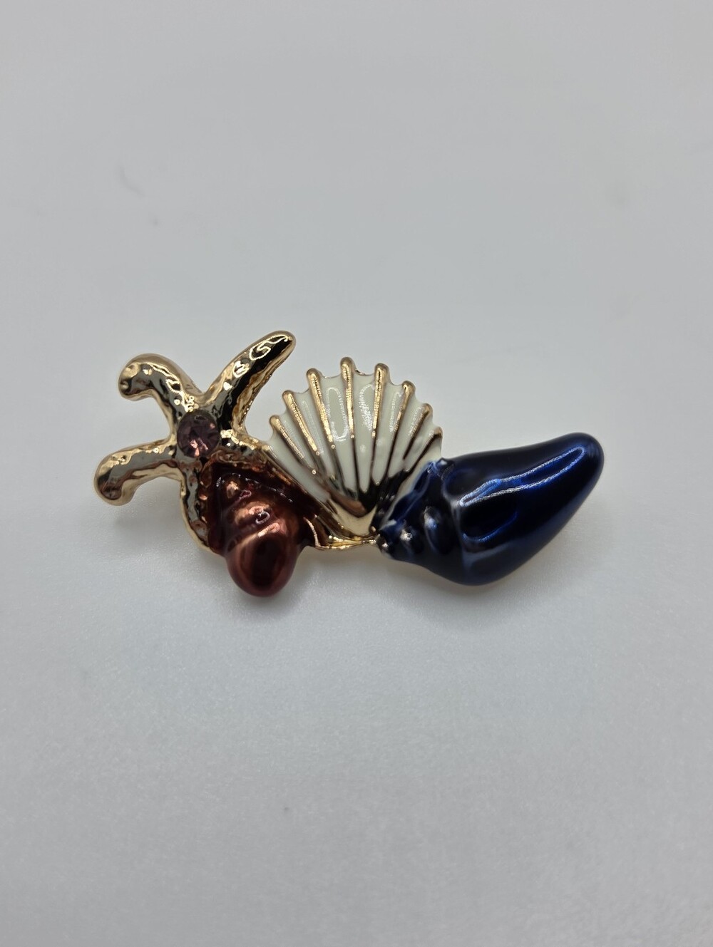 Gold Starfish Seashell Brooch Enamel Coastal Beach Nautical Pin New